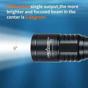 OrcaTorch D580 Scuba Diving Light 530-Lumen Underwater Flashlight with 6 Degrees Narrow Beam IP68 Waterproof Night Dive Torch